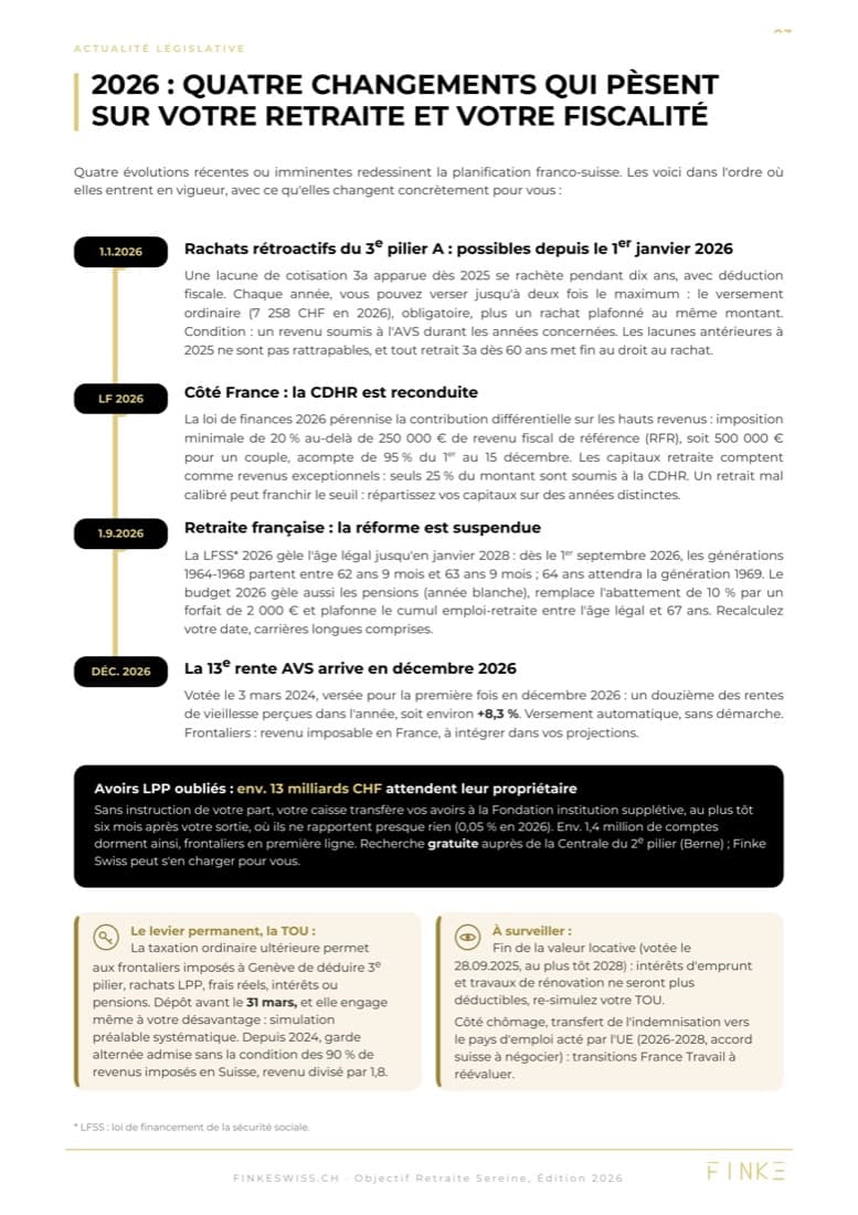 Extrait du guide retraite 2026 FINKE Swiss : les quatre changements de l'année